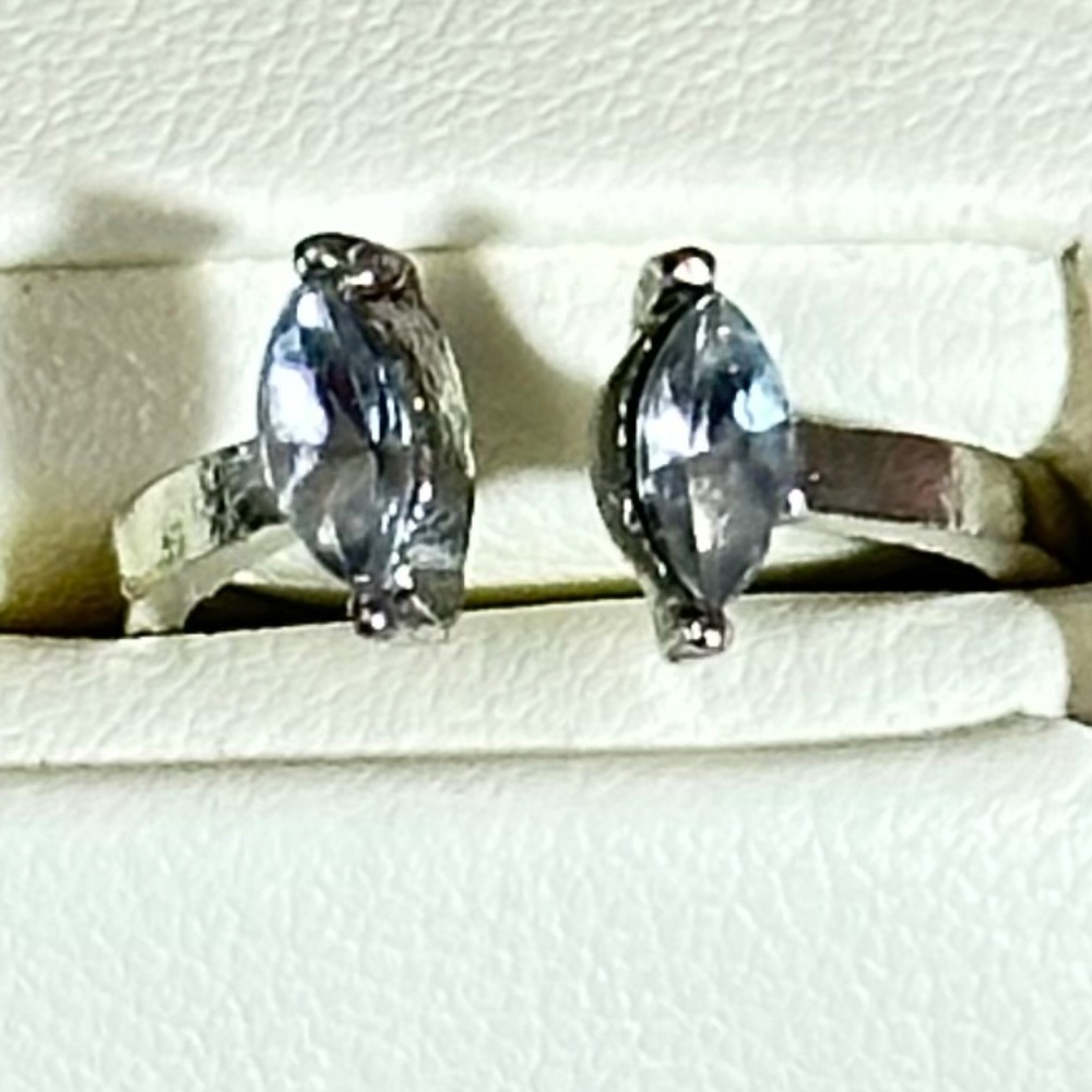 Silver Ring Aquamarine, 2 marquee, adjustable ring. NWOT